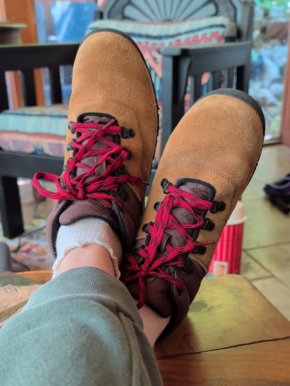 Timberland Ortholite Women's Brown Suede Hiking Sneakers with Red Laces
